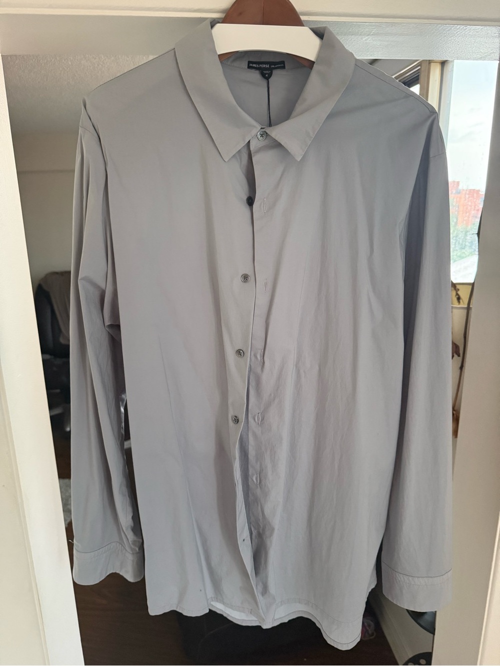 James Perse Los Angeles Slim Fit Stretch Poplin Shirt Gray Size 4 $535 USD